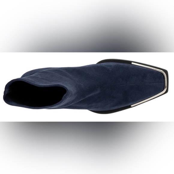 Beautifully made Ankle Boot, 4” heel, faux suede, metallic accents at the toe. - Picture 7 of 13